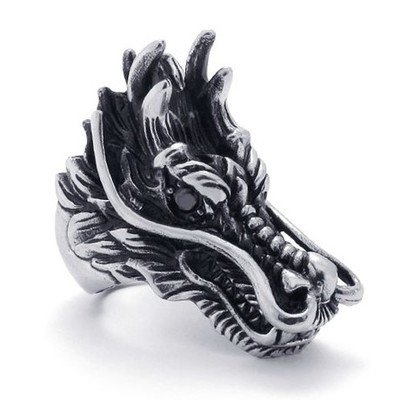 Vintage Titanium Steel Dragon Head Ring